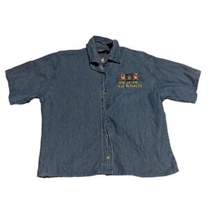 Vintage 90s I'm in the Kid Business Denim Button Down Top Navy Blue